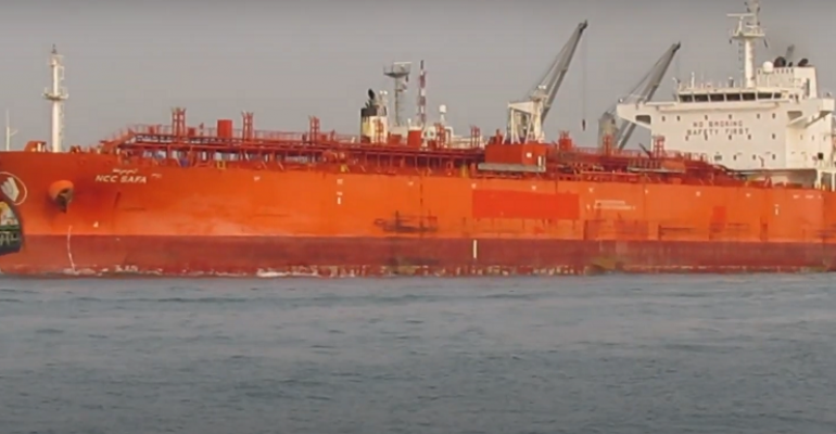 Bahri Chemical Carrier the 45,000 DWT NCC SAFA in operation at a Chinese port last Year (Credit YouTube).png