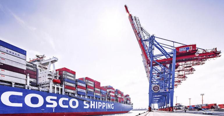Cosco Shipping vessel at HHLA in Hamburg