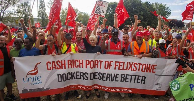 Workers on the picket line at Felixstowe, September 2022