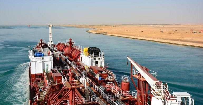 A tanker transiting the Suez Canal