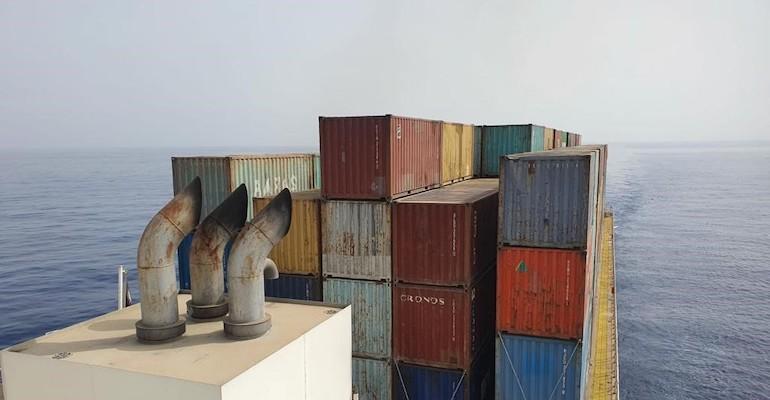 Containers stacked on an MCV 