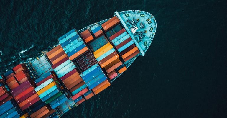A Maersk container vessel seen from above