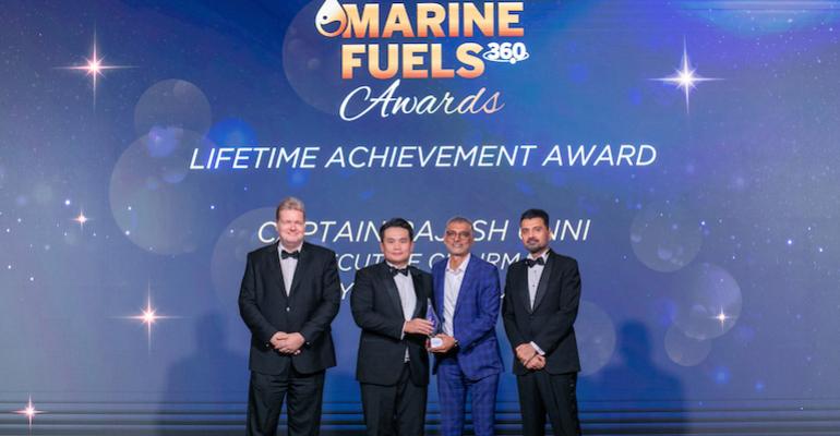 Marine Fuels 360 Lifetime Award presented to Rajesh Unni founder of Synergy 