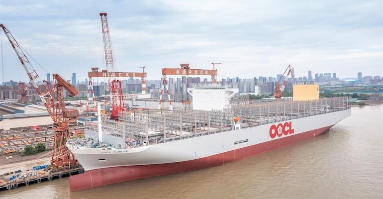 OOCL Turkiye megamax containership newbuilding in shipyard
