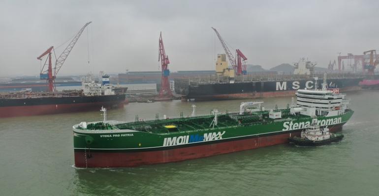 Stena Pro Patria the first methanol powered dual-fuel tanker constructed in China undertaking sea trials April 2022.jpg