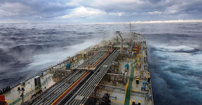 Product tanker Torm Emilie in rough seas