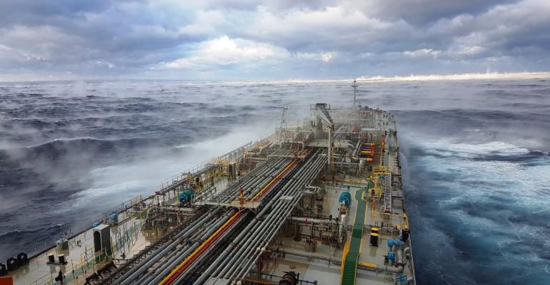 A view over the deck of TORM Emilie at sea
