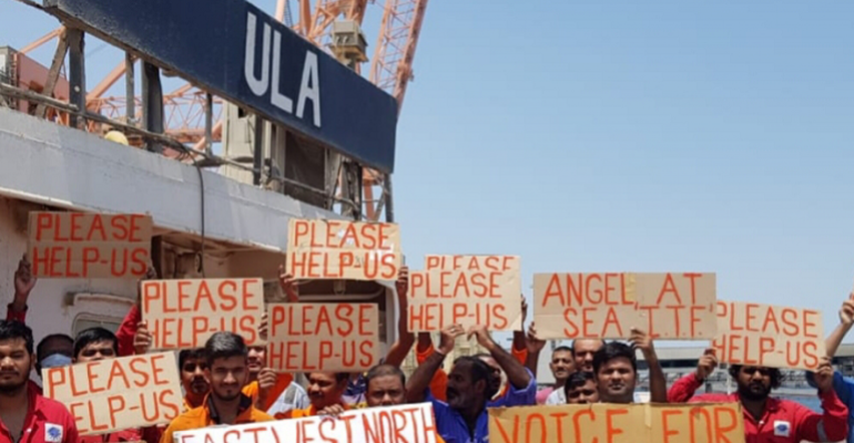 Abandoned seafarers protesting