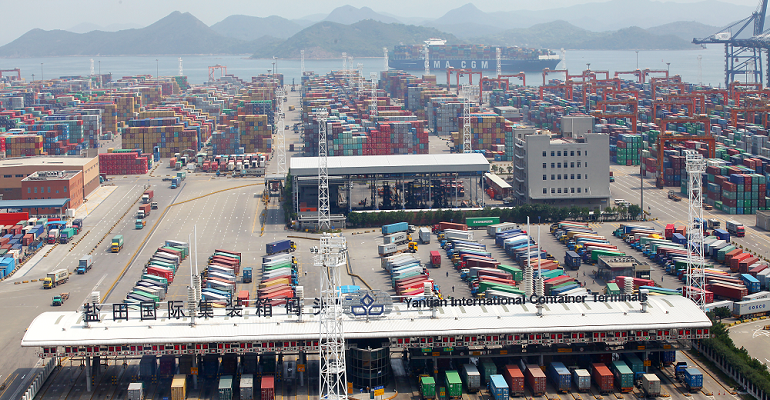 View of gate to Yantian International Container Terminal