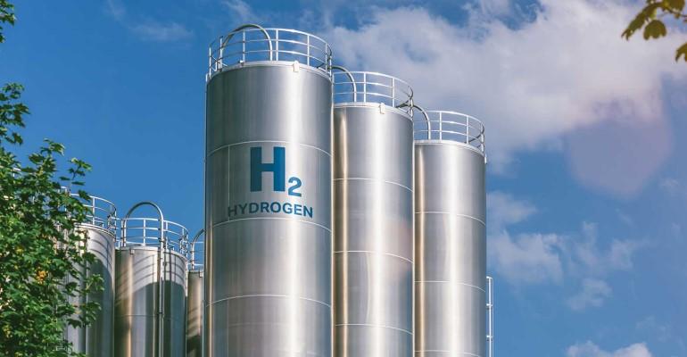Storage tankers marked Hydrogen