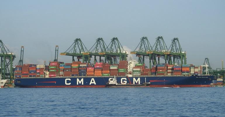 CMA CGM container ship at berth in Singapore