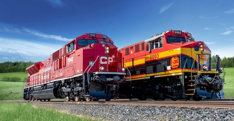 CPKC locomotives side by side