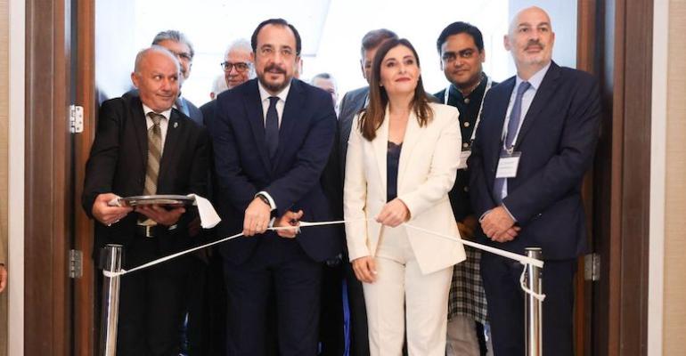 President of the Republic of Cyprus, Nikos Christodoulides and the Shipping Deputy Minister, Marina Hadjimanolis, cut the inaugural ribbon to mark the opening of Maritime Cyprus 2023.
