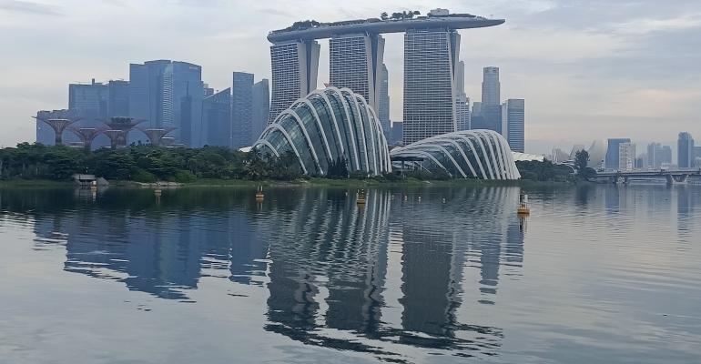 Singapore's central business district viewed from Gardens by the Bay 