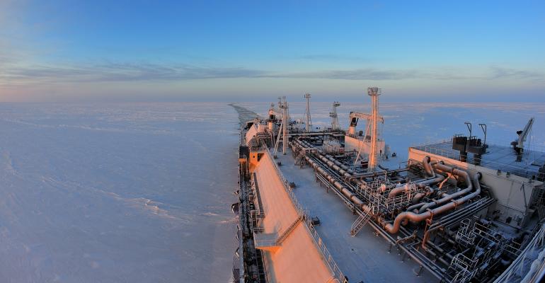 Arctic LNG tanker, Christophe de Margerie sailing through ice
