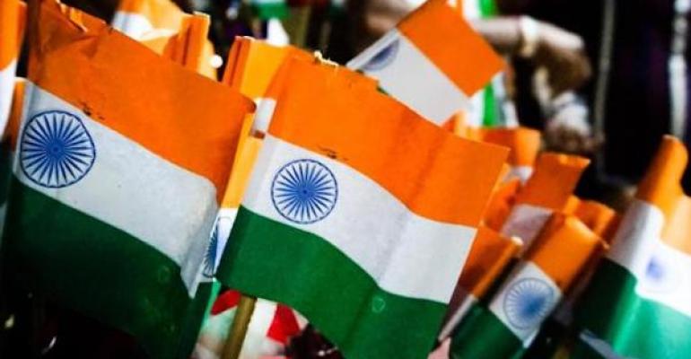 Close-Up Of Indian Flag Models For Sale At Market