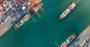 An overhead shot of containerships in port
