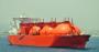 A red hulled LNG tanker at sea