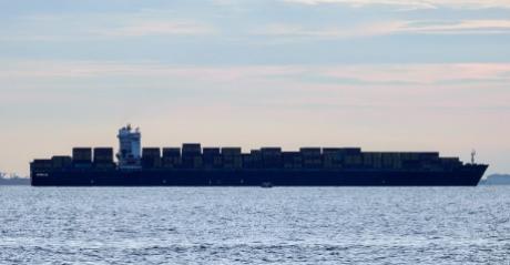 Containership at sunset