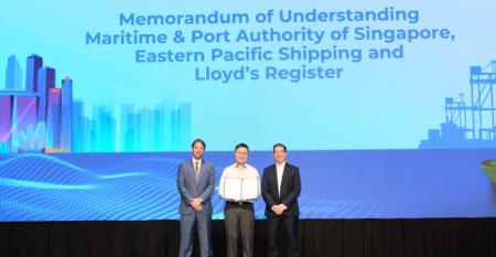 From left: Cyril Ducau, CEO, Eastern Pacific Shipping; Teo Eng Dih, Chief Executive, MPA;  Nicholas Brown, CEO, Lloyd’s Register