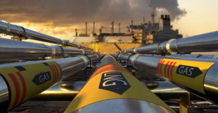 LNG pipes leading to LNG-carrier
