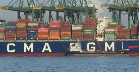 CMA CGM containership calling PSA in Singapore